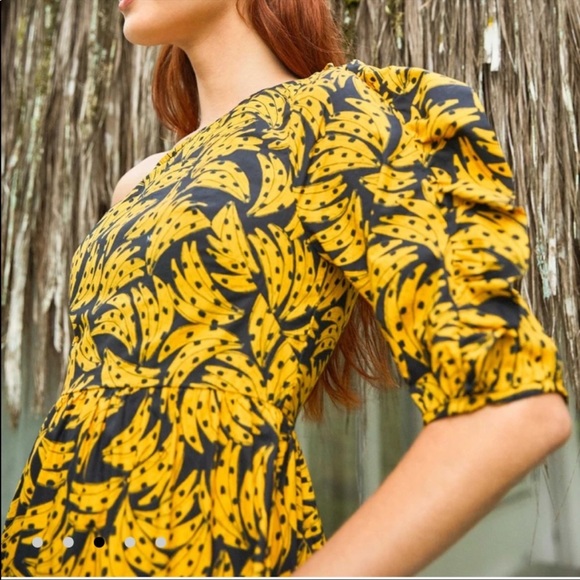 Anthropologie Farm Rio Banana One-Shoulder Midi Dress - Picture 3 of 10